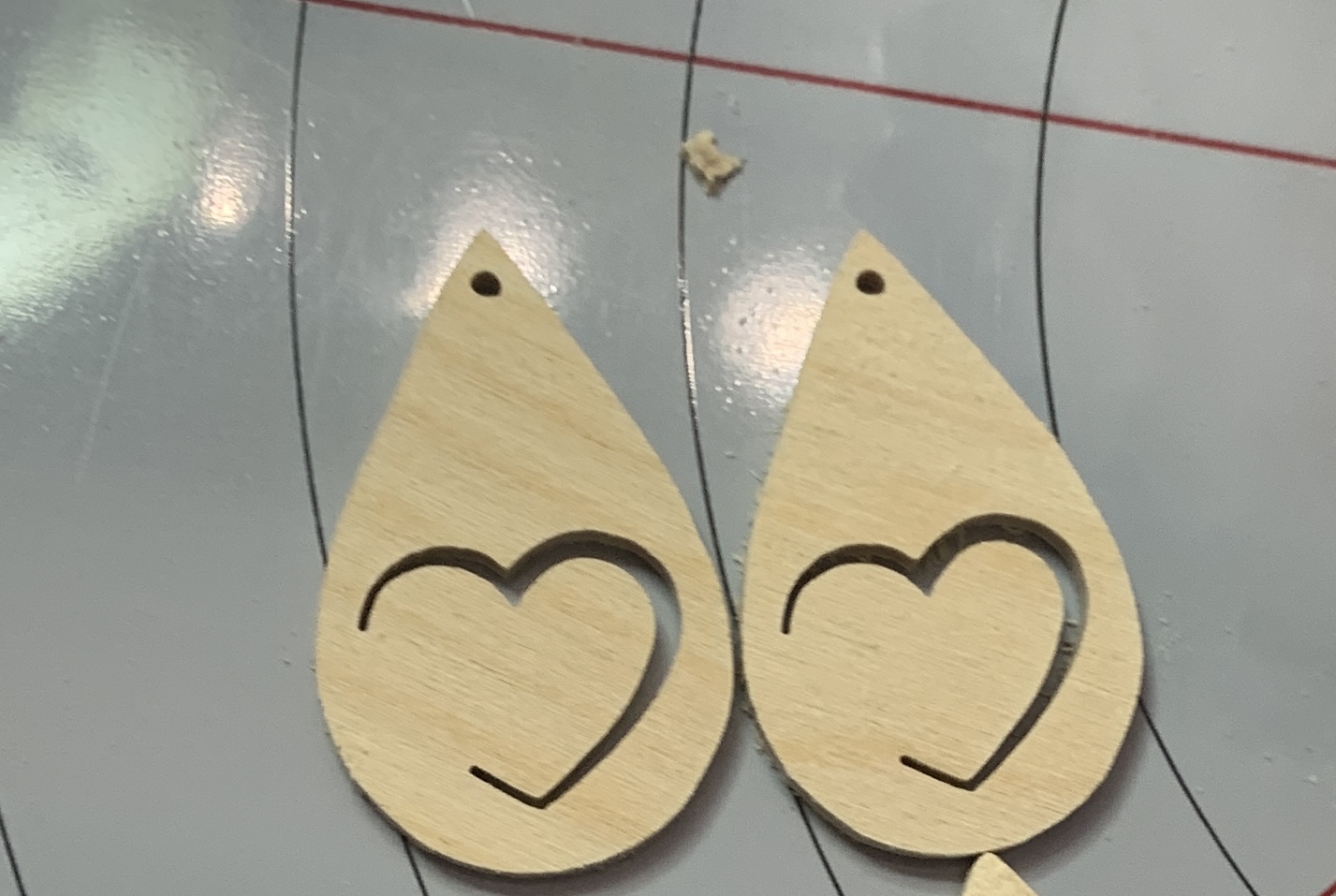 Wood tear drop cut out hearts Valentine Earrings