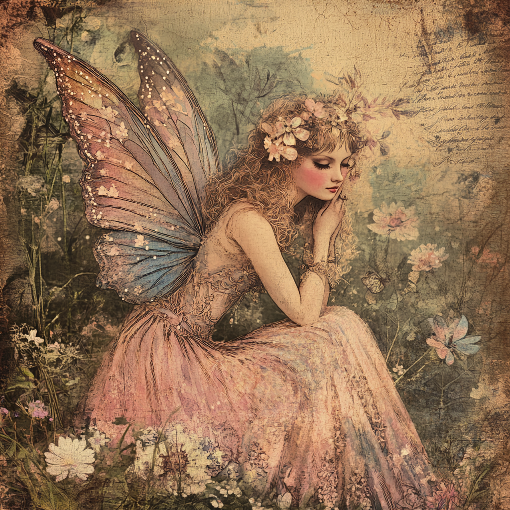 Vintage floral fairy 6, Rice paper print