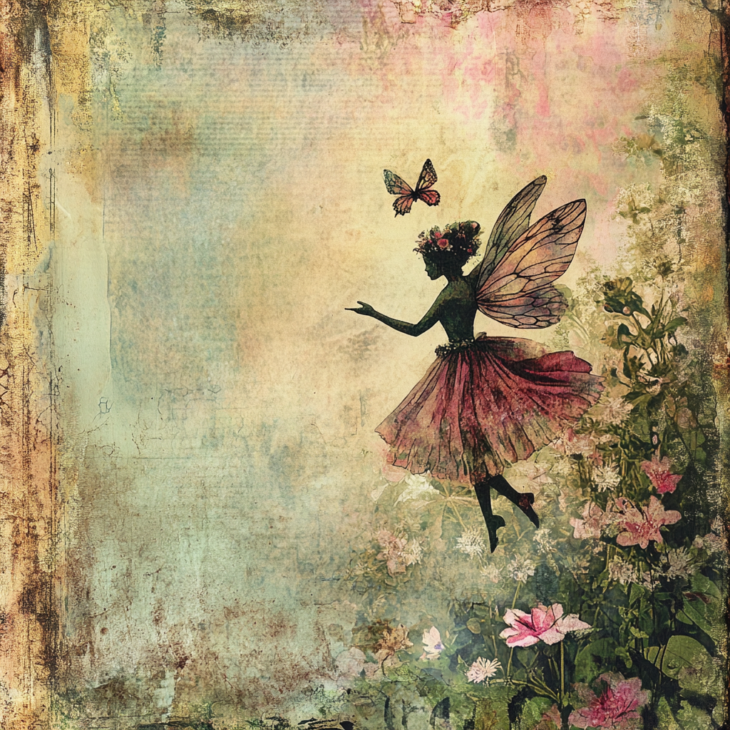Vintage floral fairy 5, Rice paper print