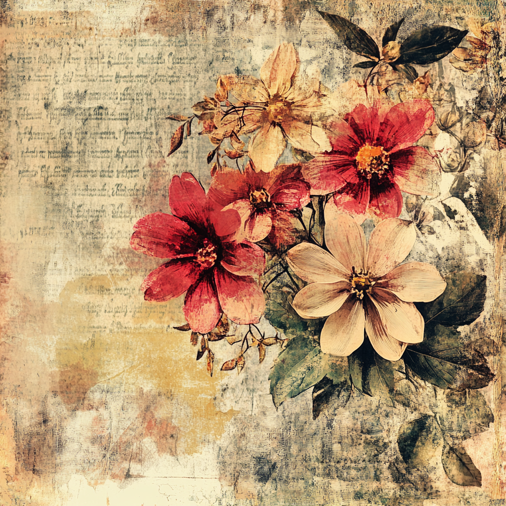 Vintage floral note, Rice paper print